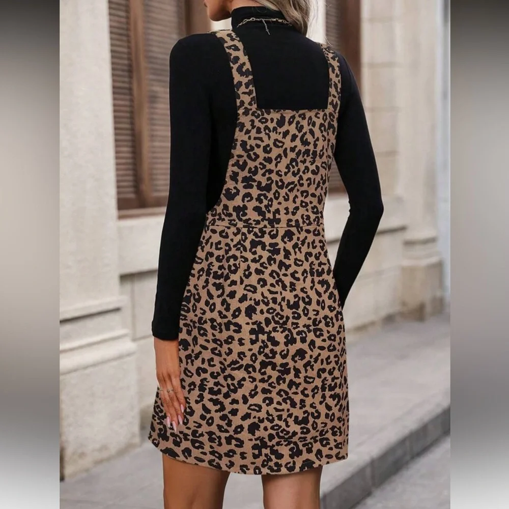 Corduroy zip up boho mini dress sleeveless dark green fall - Picture 4 of 4